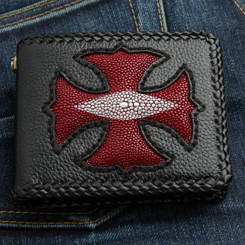 Vista 2 de Cartera de cuero con cruz roja para hombre, talla mediana (1417), Rojo -, Cartera