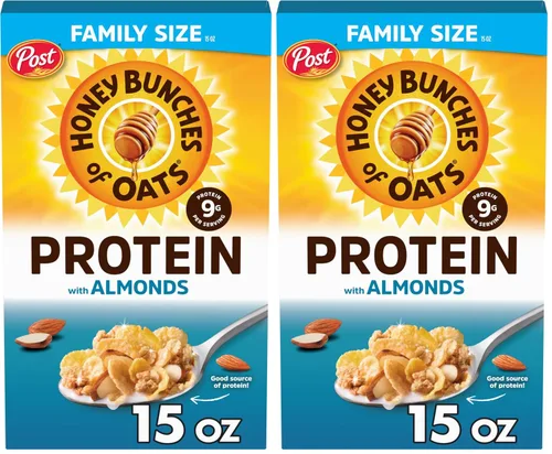Vista 13 de Cereal Honey Bunches of Oats Honey Roasted. Racimos de avena y granola, taza de cereales individual, desayuno sobre la marcha