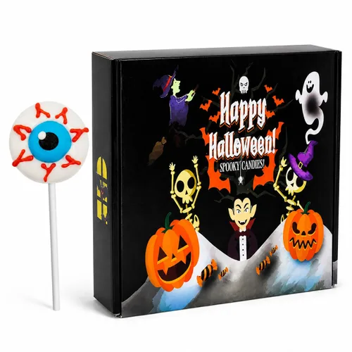 Vista 3 de Fruidles Piruletas de Halloween con forma de globo ocular, rellenos de bolsas de fiesta de truco o trato (paquete de 12)
