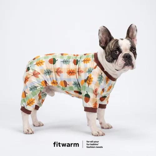 Vista 3 de Fitwarm Acorn & Leaves - Pijama de forro polar para perro, traje de Acción de Gracias para perros pequeños, niños y niñas, ropa festiva