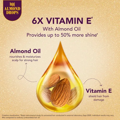 Vista 3 de Bajaj Almond Drops Aceite para el cabello Premium Con extractos de almendras reales 3.4 fl oz