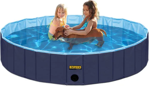 Vista 8 de KOPEKS Bañera para piscina al aire libre, portátil, plegable, ideal para mascotas, XL 63 x 12 pulgadas, azul, azul piscina-XL