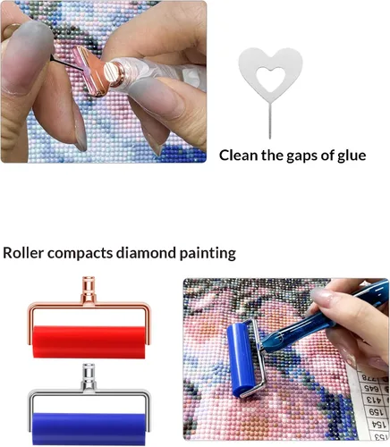 Vista 3 de Bolígrafos de pintura de diamante de resina con 6 exquisitas puntas de metal de oro rosa, accesorios de pintura de diamante 5D con caja