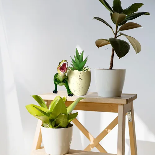 Vista 3 de FlidRunest Macetas suculentas de dinosaurio, maceta de resina creativa para suculentas con orificio de drenaje, accesorios de escritorio