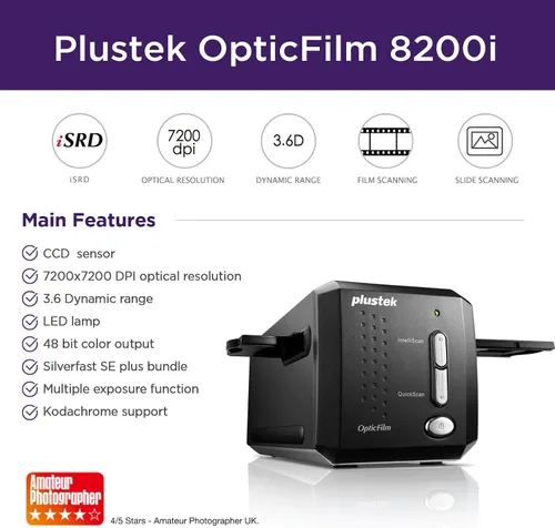 Vista 2 de OpticFilm 8200i SE escáner de películas 35mm Film & Slide Scanner. 7200 dpi / 48-bit Output, Integrated Infrared Dust/Scratch Removal. Bundle