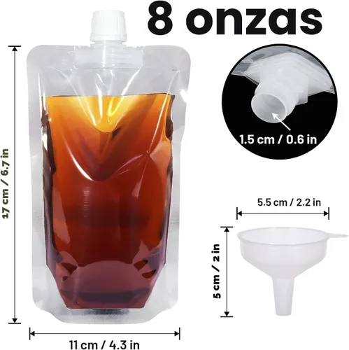 Vista 5 de Keon Bolsas de plástico a prueba de fugas, reutilizables, bolsas de jugo flexibles, sin BPA para viajes, deportes al aire libre, conciertos, eventos
