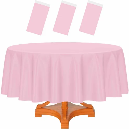 Vista 33 de HEIPINIUYE - Paquete de 2 manteles redondos de 84 pulgadas de plástico beige, manteles de mesa impermeables desechables para redondas, ideales