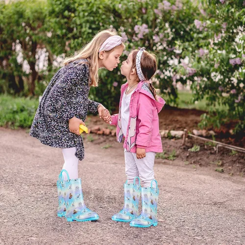 Vista 3 de Disney Frozen 2 Girls' Anna, Elsa & Olaf Waterproof PVC Rain Boots with Easy-On Handles Pink & Purple Toddler & Little Kid Sizes
