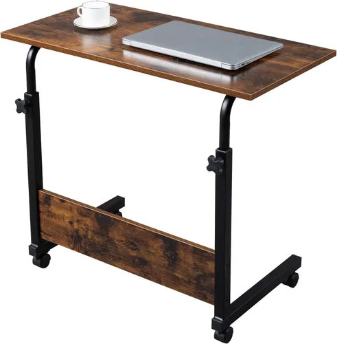 Vista 10 de SSLine Mesa de aperitivos con ruedas, escritorio elevable para computadora portátil, bandeja de TV móvil en forma de C, para sofá, silla, mesa