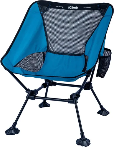 Vista 22 de iClimb Silla de camping ultraligera compacta plegable para playa con pies grandes antihundimiento y soporte de espalda con cuerda