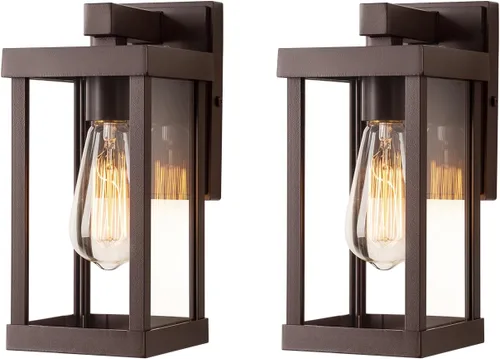 Vista 10 de mirrea Aplique de pared clásico para exteriores de 11 pulgadas, marco de metal rectangular negro mate y pantalla de vidrio transparente, luz