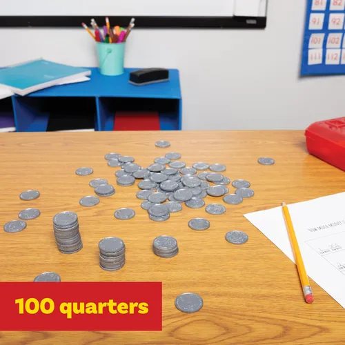 Vista 2 de LEARNING ADVANTAGE - 7524 Learning Advantage, monedas de plástico de cuartos de juego - Juego de 100