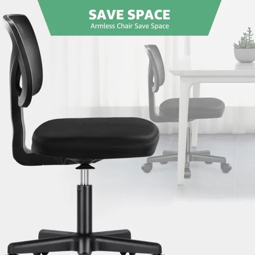 Vista 7 de Silla de oficina de malla sin brazos, silla de escritorio ergonómica con respaldo bajo, sillas giratorias ajustables para computadora para espacios