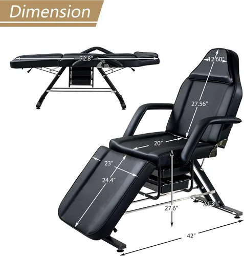 Vista 2 de Silla de tatuaje con taburete hidráulico ajustable para salón de belleza, spa, masaje de cama rosa, cama de masaje, mesa de masaje, silla de salón