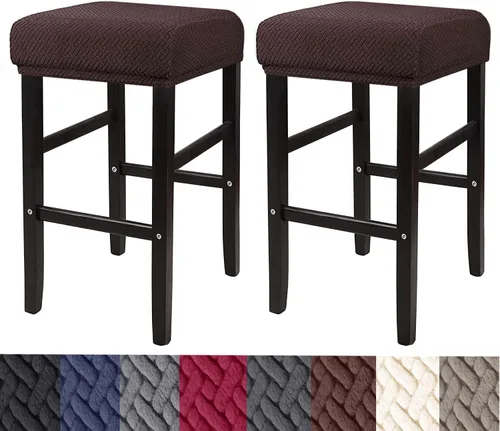 Vista 16 de HFCNMY Fundas rectangulares para taburetes, paquete de 2 fundas elásticas para taburetes de bar con bandas elásticas, color negro