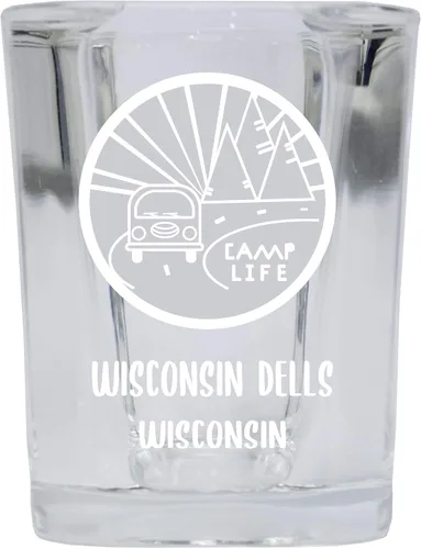 Vista 2 de Wisconsin Dells Wisconsin Souvenir grabado con láser, base cuadrada de 2 onzas, vaso de chupito de licor Adventure Awaits Design