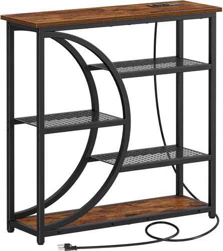 Vista 10 de Snughome Mesa de entrada, mesa de consola estrecha, mesa de sofá industrial con estantes de almacenamiento de 5 niveles, mesa de entrada