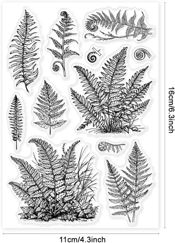 Vista 6 de GLOBLELAND Sellos transparentes de silicona con hojas de helechos, plantas, sellos transparentes para hacer tarjetas, manualidades, álbumes