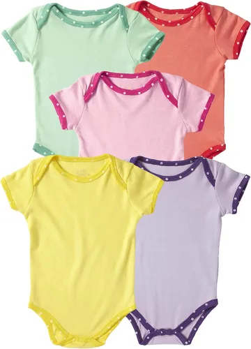 Vista 2 de Cremson - Conjunto de 5 monos de manga corta unisex de algodón para bebé