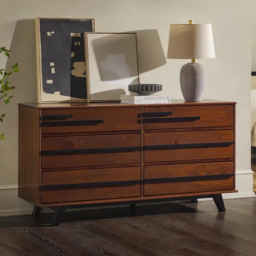 Vista 2 de Walker Edison Malhia Cómoda minimalista contemporánea de madera maciza con 6 cajones, 60 pulgadas, nogal