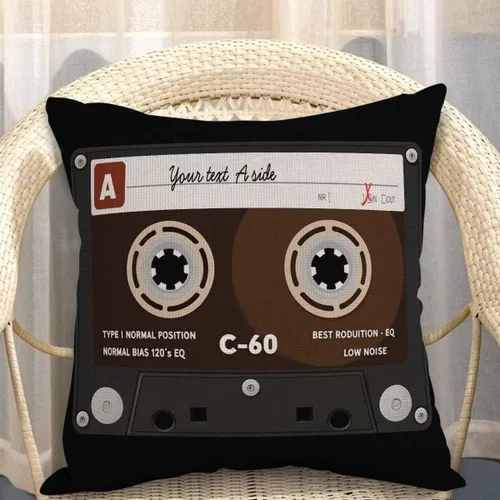Vista 3 de Mugod Funda de cojín de cassette de audio retro, tocadiscos de música de bajo ruido de los años 80, cinta de plástico de algodón y lino, funda