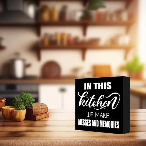 Vista 7 de LVQHI Nostalgic Kitchen - Letrero de madera con frase en inglés "In This Kitchen We Make Messes And Memories", conmovedora decoración de cocina