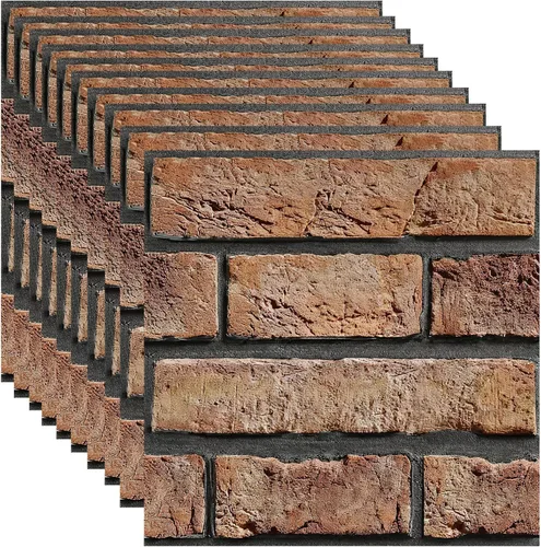 Vista 10 de Paneles de pared 3D para despegar y pegar, paquete de 10 paneles de PVC texturizados de ladrillo, azulejos de pared autoadhesivos impermeables