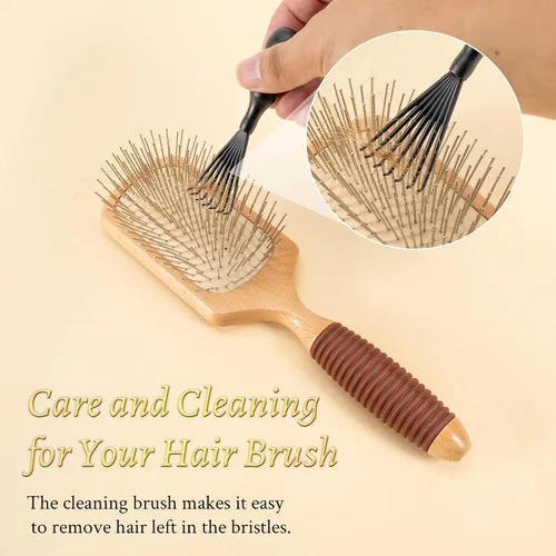 Vista 7 de BFWood Cepillo de pelo de paleta con cerdas de acero, cepillo de pelo de metal, ayuda al crecimiento del cabello y masaje del cuero cabelludo