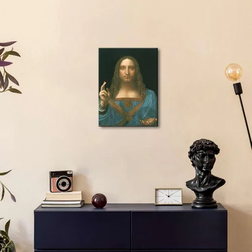 Vista 2 de Wieco Art Lienzo impreso Salvator Mundi, 1500 por Leonardo DA VINCI Reproducciones de arte clásico Jesús lienzo arte de pared para decoración