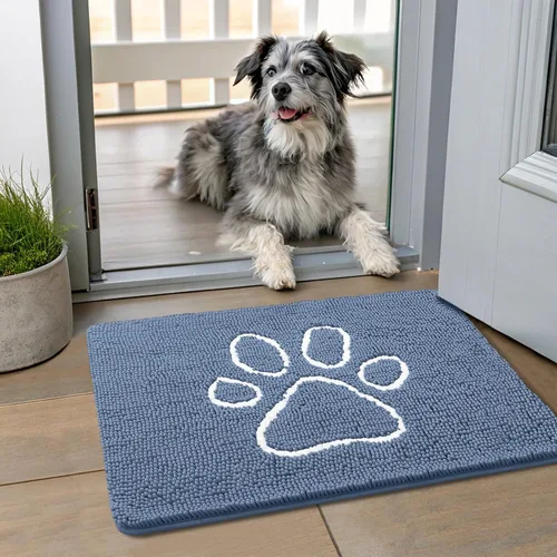 Vista 163 de Smiry Tapete para puerta de perro para patas fangosas, absorbente y Gris y negro