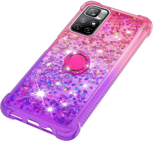 Vista 6 de CCSmall Funda transparente con purpurina para Xiaomi Redmi Note 11 4G con soporte de diamante, gradiente líquido que fluye arena movediza Bling