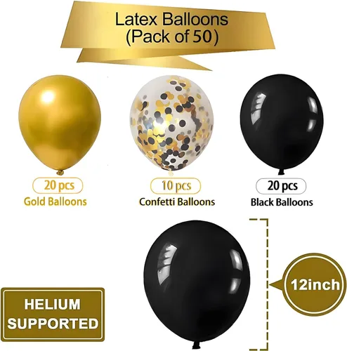 Vista 5 de Globos negros y dorados con globos de confeti negro y dorado para Año Nuevo, graduación, baby shower, boda, cumpleaños, fiestas familiares, 50