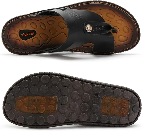 Vista 4 de Sandalias para hombre, sandalias para hombre, zapatos con anillo para el dedo del pie, casuales, de cuero, de verano, color negro