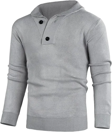 Vista 2 de GINGTTO Suéteres de cuello de chal para hombre, suéter de manga larga para hombre, ajuste delgado