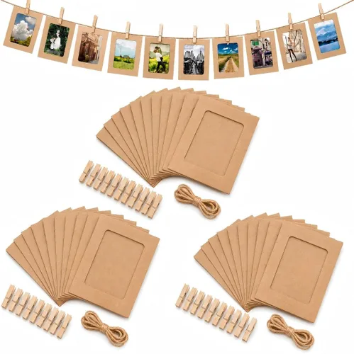 Vista 11 de Enenes Paquete de 30 marcos de fotos de papel kraft de 4 x 6 pulgadas, marcos de fotos de papel de 10 colores con clips de madera y cordel de yute