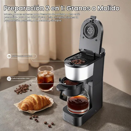Vista 3 de ATSENT Cafetera de Moler y Preparar Café, Cafetera de Goteo con Molinillo Integrado, Máquina de Café Programable de 5 Tazas con Intensidad