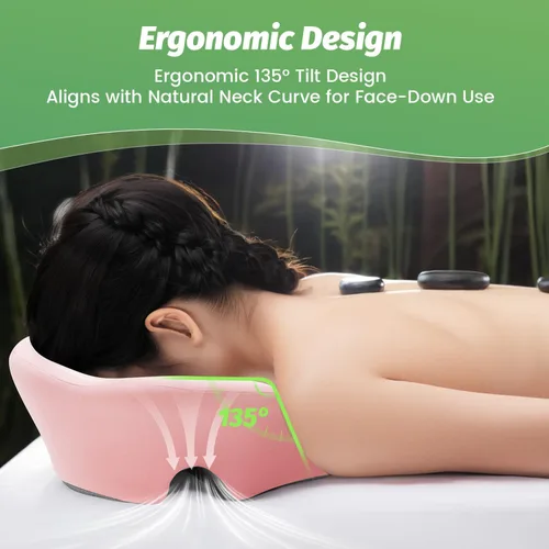 Vista 3 de Reposacabezas de masaje para cama, almohada boca abajo, doble orificio de escape, almohada de masaje BBL de espuma viscoelástica para equipo de mesa