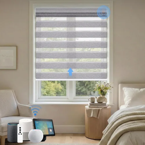 Vista 16 de Persianas motorizadas de cebra, persianas automáticas de oscurecimiento del 85% para ventanas interiores compatibles con HomeKit, Alexa, Google
