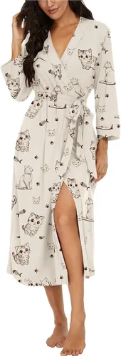 Vista 47 de VINTATRE Bata tipo kimono para mujer, bata larga de punto, ligera, suave, ropa de dormir con cuello en V, casual, ropa de descanso para mujer Verde