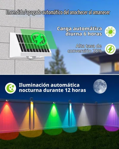 Vista 3 de Luces solares para valla al aire libre, impermeables, LED de alto brillo con lente spot, luces para cubierta, 7 modos blanco cálido y frío RGB