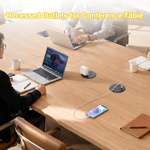 Vista 7 de Ojal de alimentación de escritorio USB-C PD 65W, 2 tomacorrientes 4 puertos Negro USB-C 65W