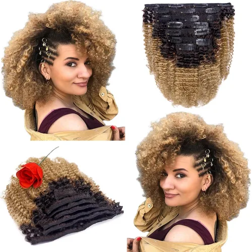 Vista 9 de Anrosa Kinkys - Extensiones de cabello humano rizado con clip, 3C 4A, extensiones de cabello natural afro rizado con clip, extensiones de cabello