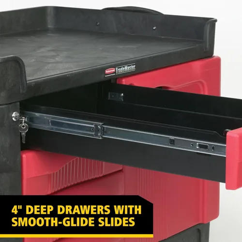 Vista 4 de Rubbermaid Commercial Products TradeMaster Carro de almacenamiento de herramientas, utilitario con 4 cajones + gabinete, pequeño, capacidad de 750