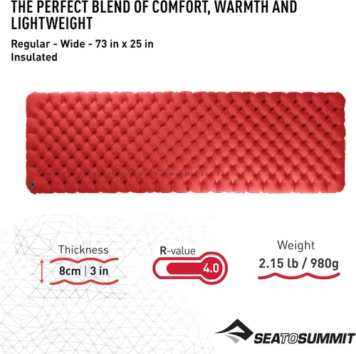 Vista 2 de Sea to Summit Comfort Plus XT - Colchón de aire extra grueso con aislamiento para campamento, regular (72 x 25 x 3 pulgadas)