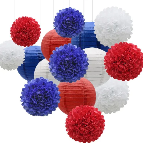 Vista 7 de KAXIXI 15 piezas de decoración de fiesta azul marino, pompones de papel de seda fáciles de montar y bolas de panal para graduación 2026, baby