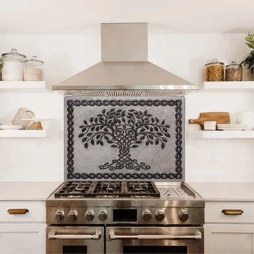 Vista 10 de Kitchen Backsplash, Celtic Tree of Life with Celtic Knot Border Copper Kitchen Backsplash, Custom Copper Backsplash Panel, Handmade Copper