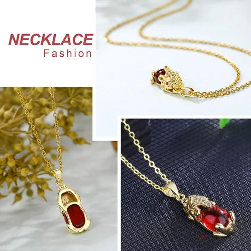 Vista 4 de Feng Shui PiXiu Collar Protección Riqueza Colgante para Mujer Chapado en Oro 18K, Metal