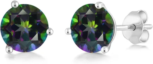 Vista 161 de Gem Stone King Aretes de oro de 14 quilates, 0.236 in, piedra natal redonda, Martini, 3 puntas, aretes de oro para mujer
