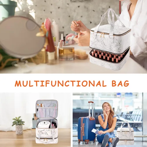 Vista 11 de Organizador de esmalte de uñas, bolsa de almacenamiento de esmalte de uñas de doble capa, funda de transporte con capacidad para 42 botellas