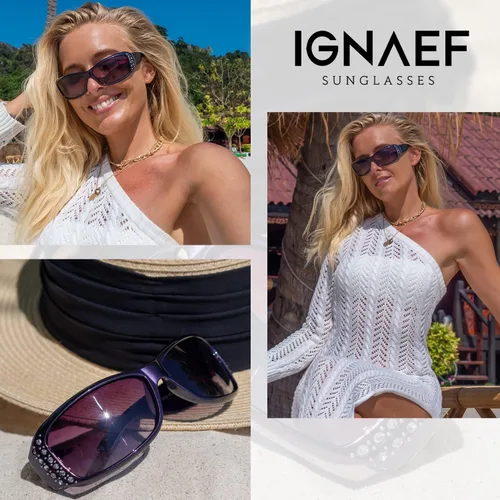 Vista 2 de IGnaef Gafas de sol polarizadas para mujer gafas de sol con diamantes de imitación para mujer protección UV400 para conducir pescar ir de compras